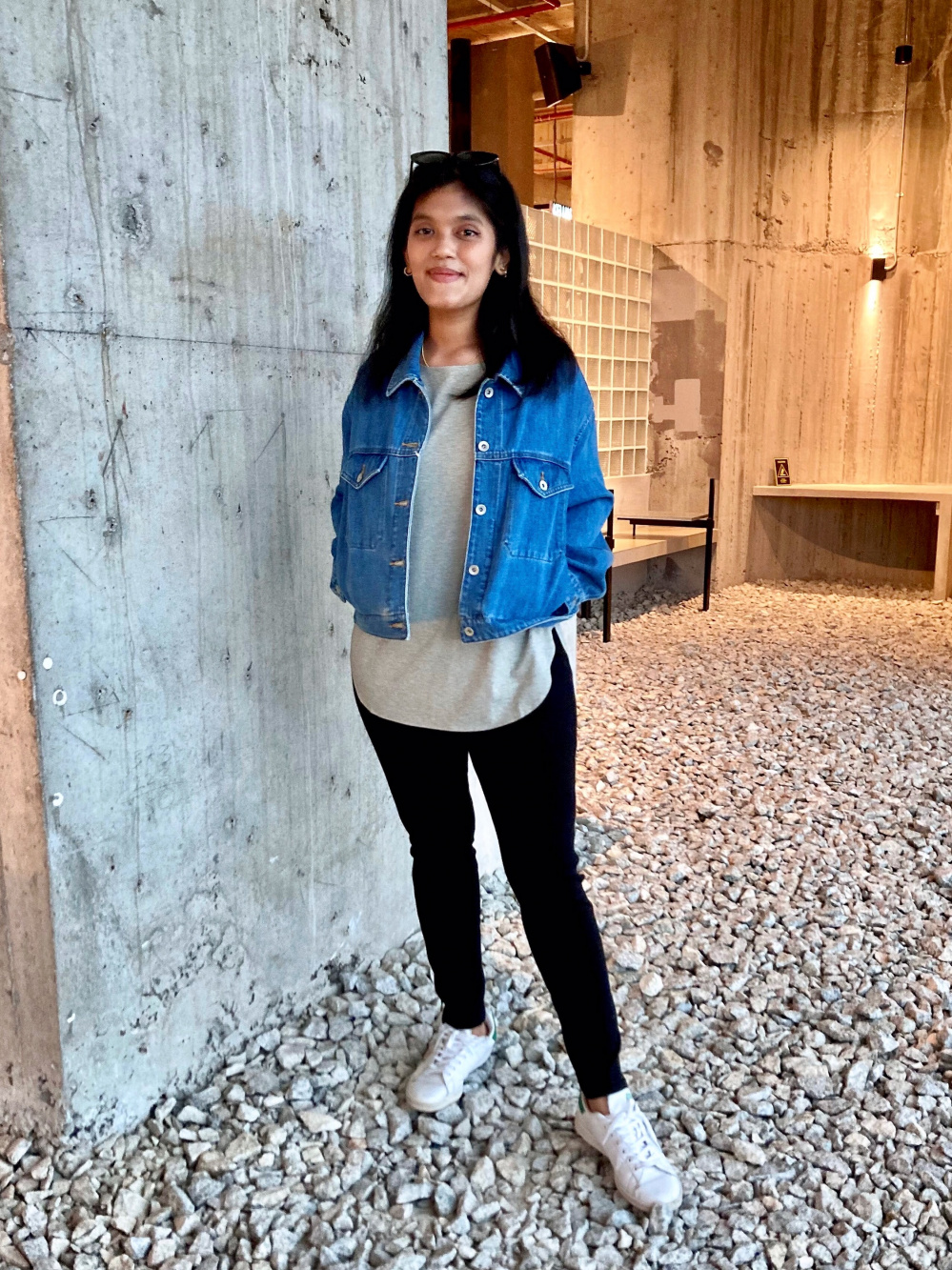 Half denim shop jacket outfit