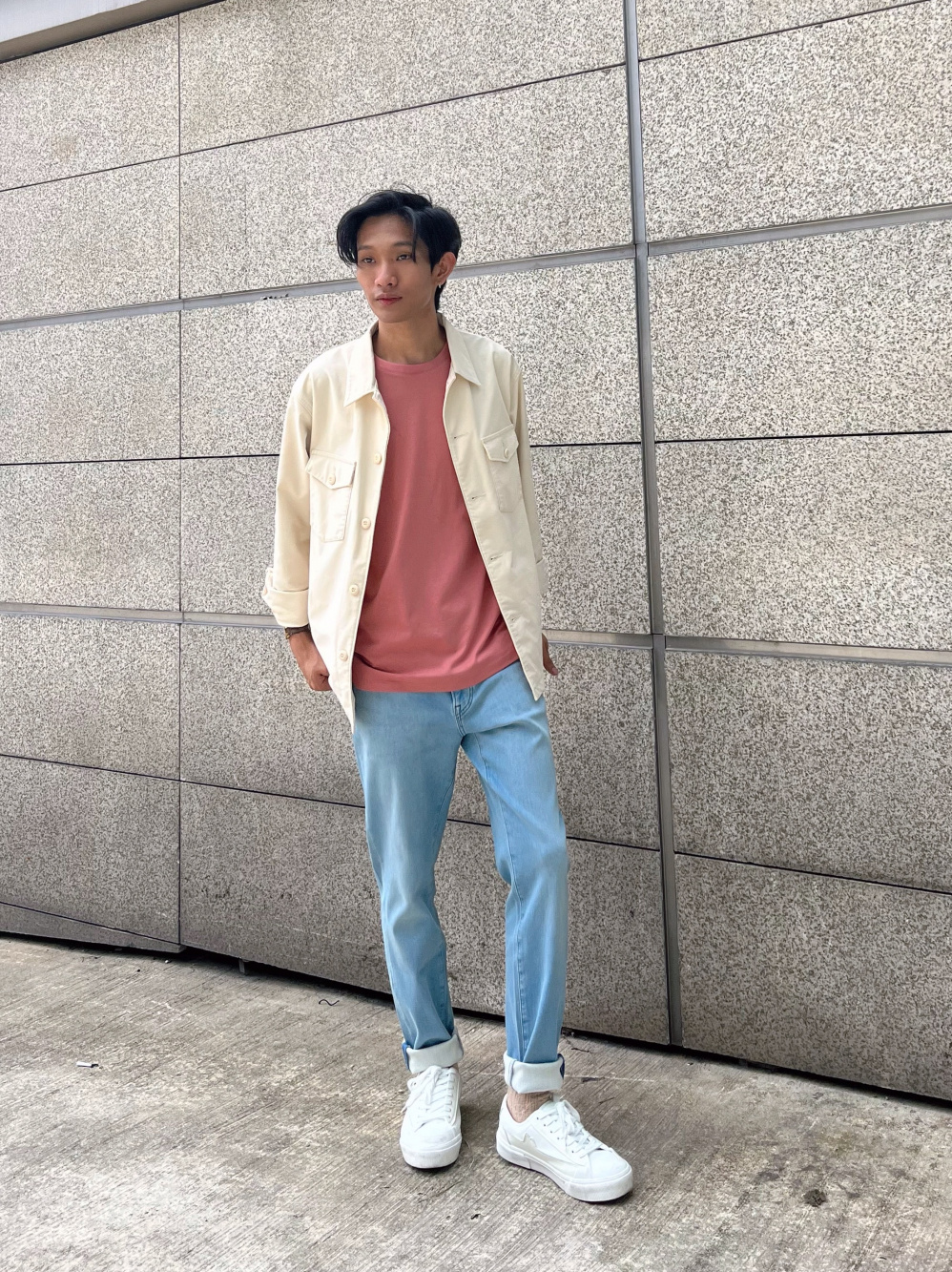 Check styling ideas for「Over Shirt Jacket (Jersey)、EZY Ultra Stretch Jeans  (Slim Fit)」