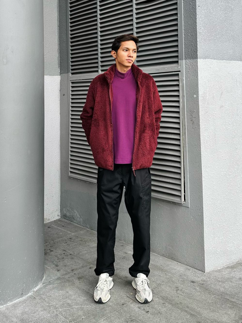 Check styling ideas for「Smooth Fleece Mock Neck Long-Sleeve T