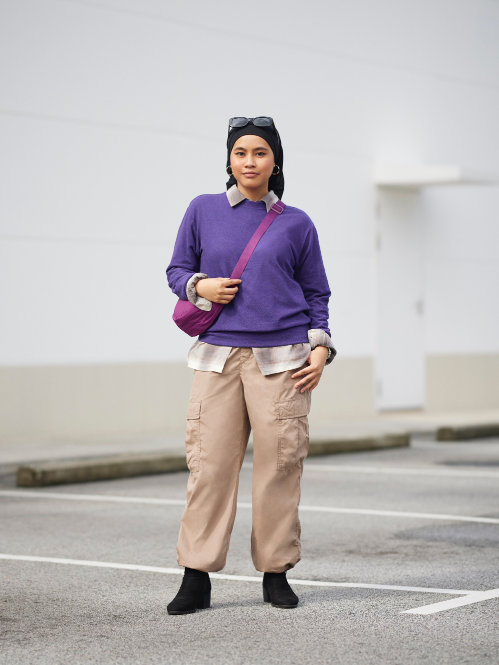 Check styling ideas for「Soft Knitted Fleece Crew Neck Long Sleeve  T-Shirt、Easy Cargo Pants」