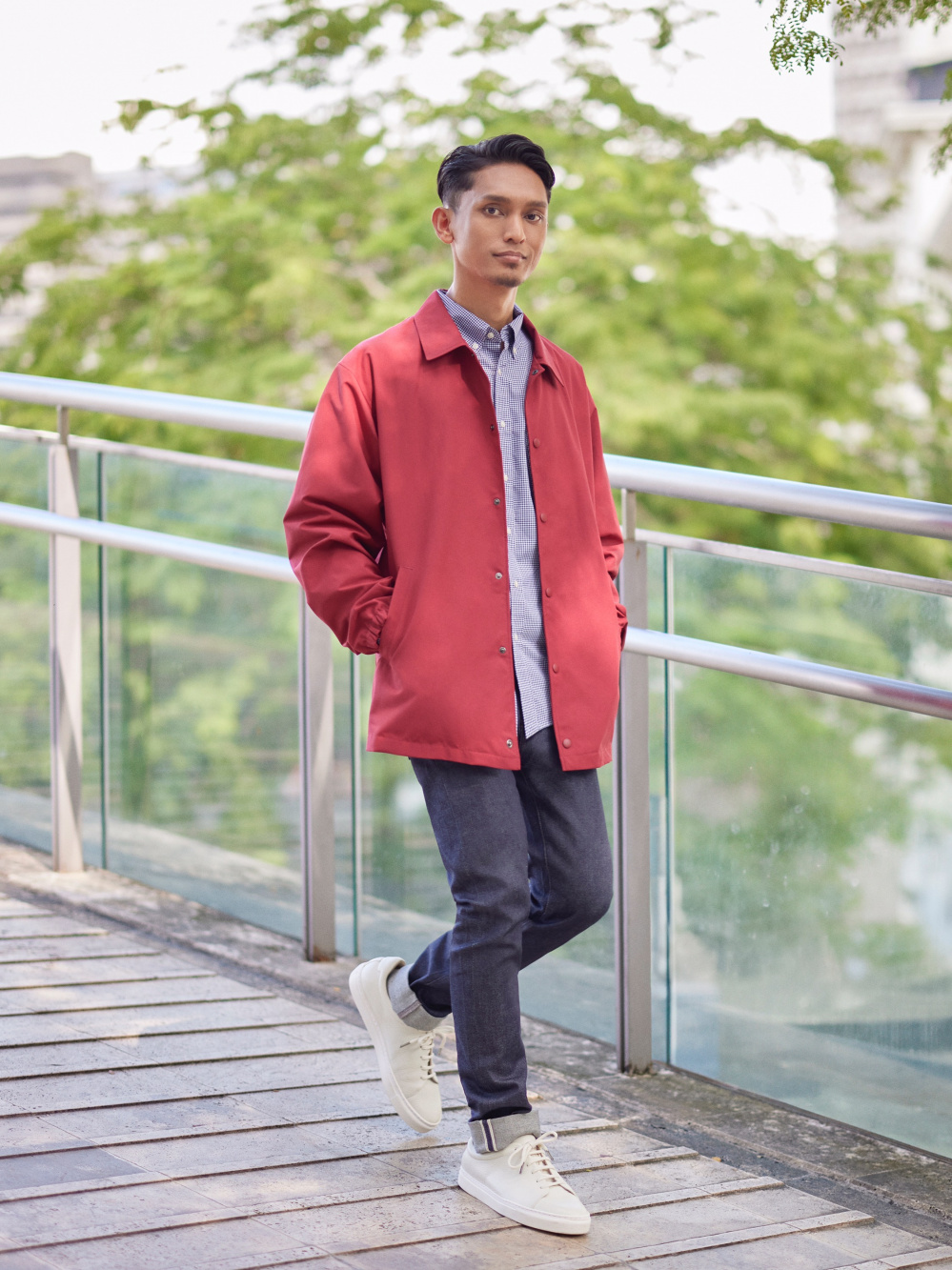 Check styling ideas for「Extra Fine Cotton Broadcloth Check Long Sleeve  Shirt (Button Down Collar)、Coach Jacket」