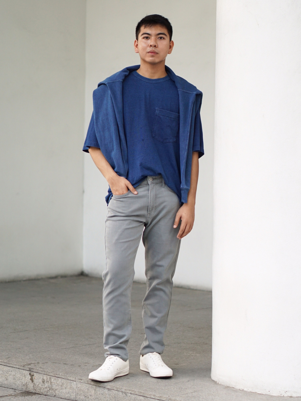 Check styling ideas for「Indigo Dye Short Sleeve T-Shirt、Easy