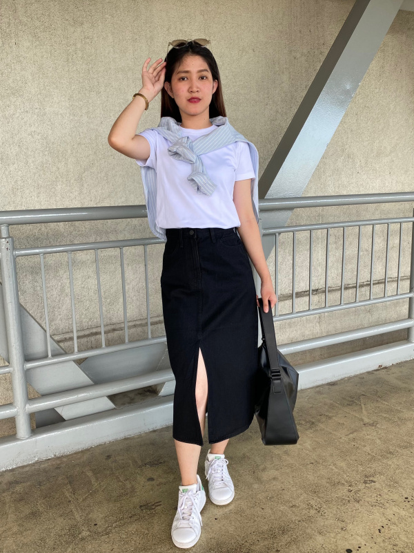 CHECK STYLING IDEAS FOR CREW NECK T SHIRT DENIM LONG SKIRT UNIQLO VN