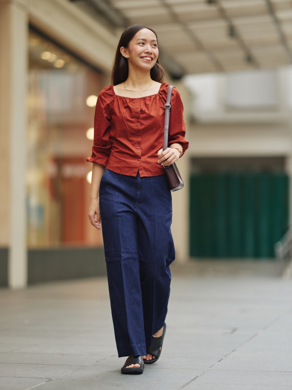 WOMEN'S COTTON SQUARE NECK BLOUSE | UNIQLO SG