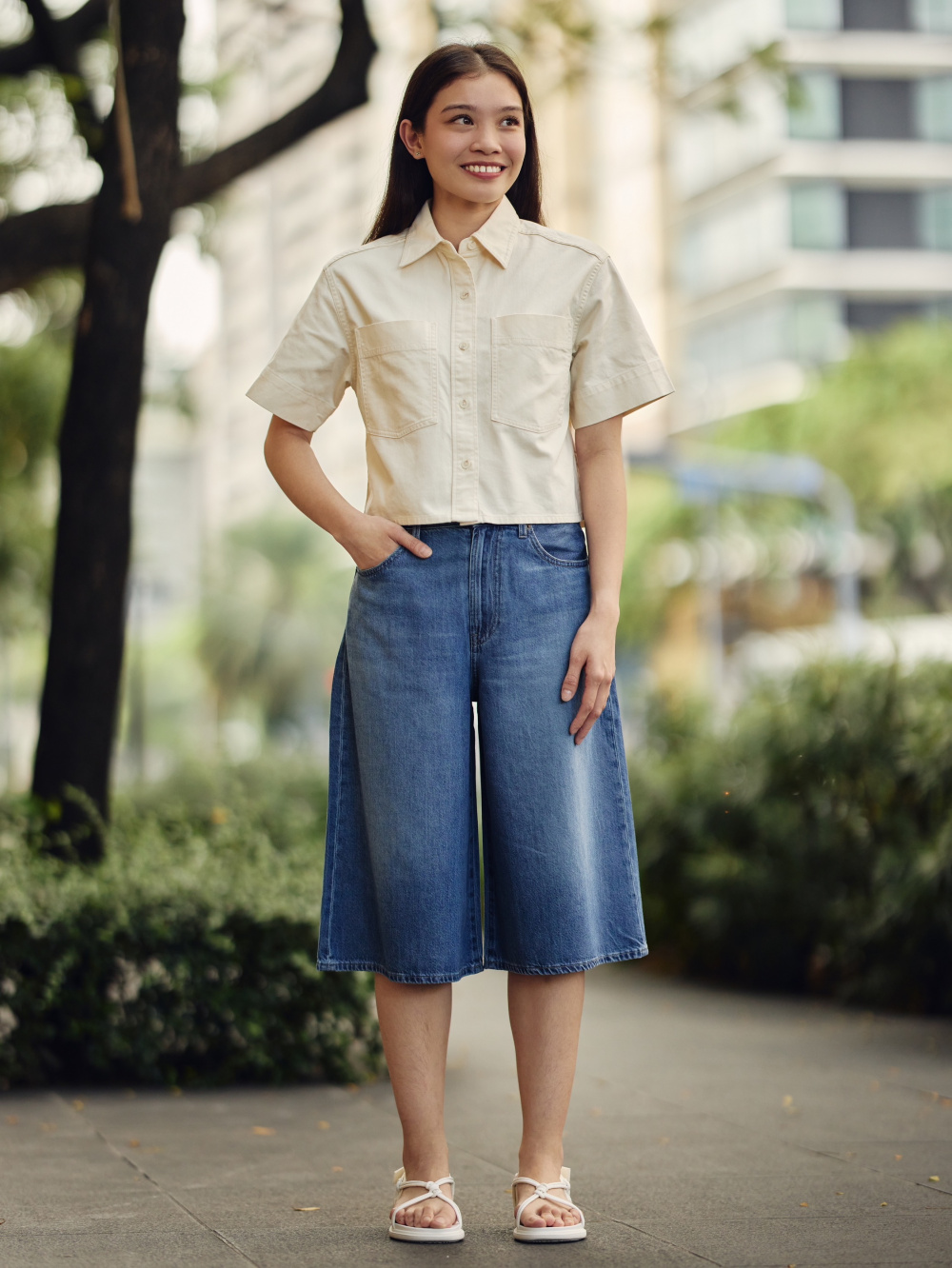 Check styling ideas forSunglasses Metal HexagonDenim Half Sleeve Boxy  Shirt| UNIQLO PH