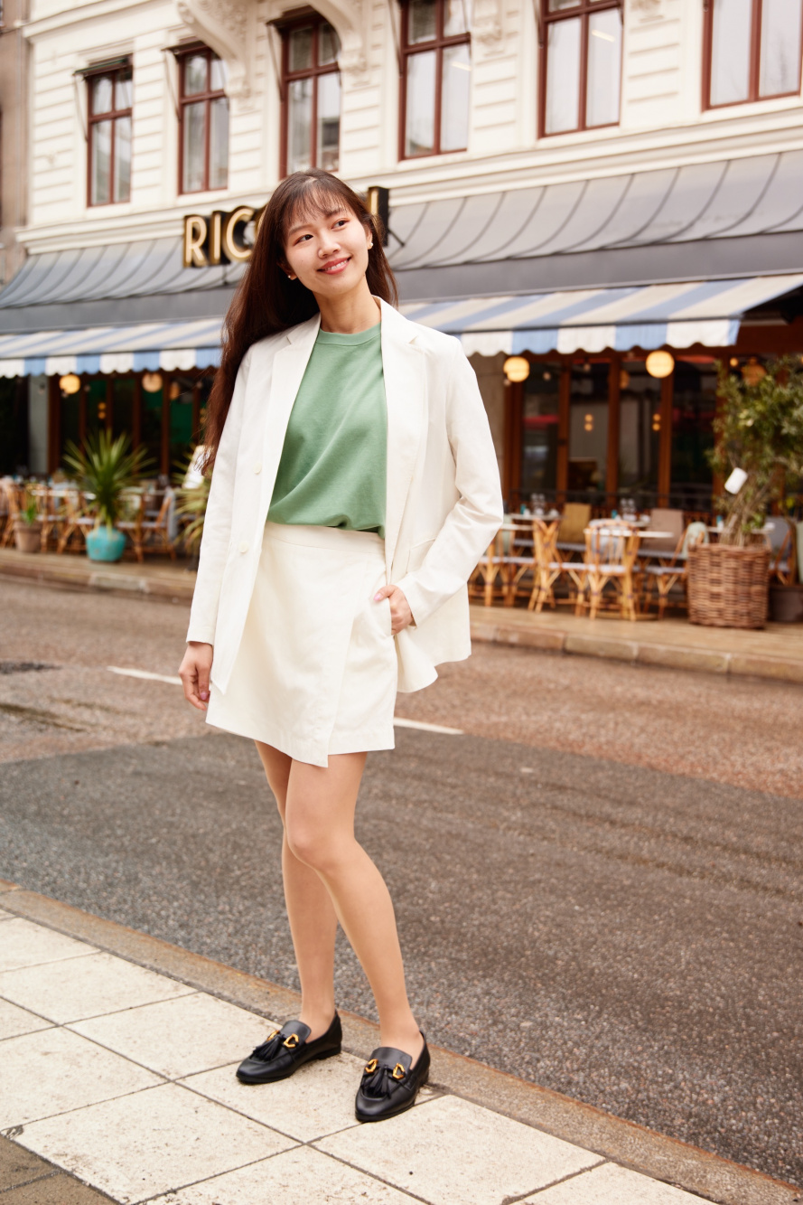 Check styling ideas for「Linen Blend Open Collar Short-Sleeve Shirt、Linen  Blend Skort」