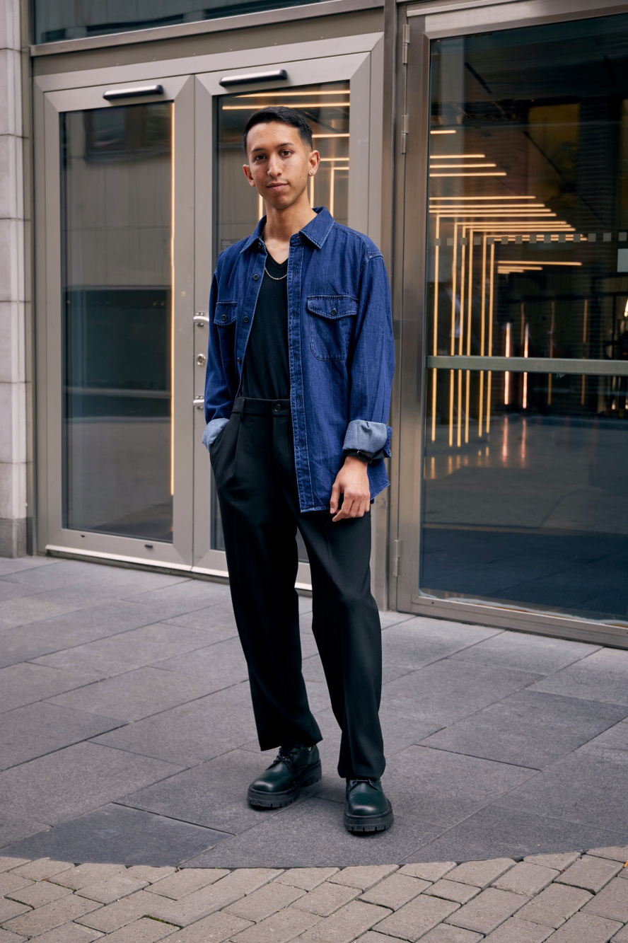 Check styling ideas for「Denim Utility Long-Sleeve Overshirt、Wide