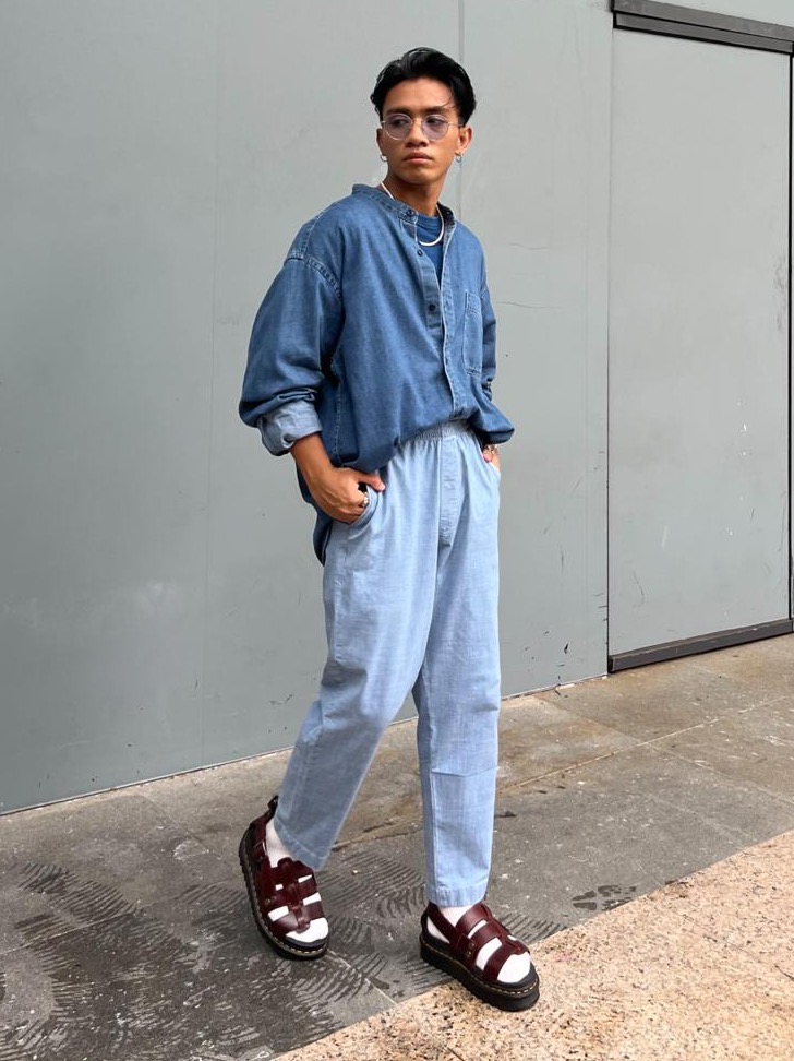 Check styling ideas for「Cotton Relaxed Ankle Pants (Chambray