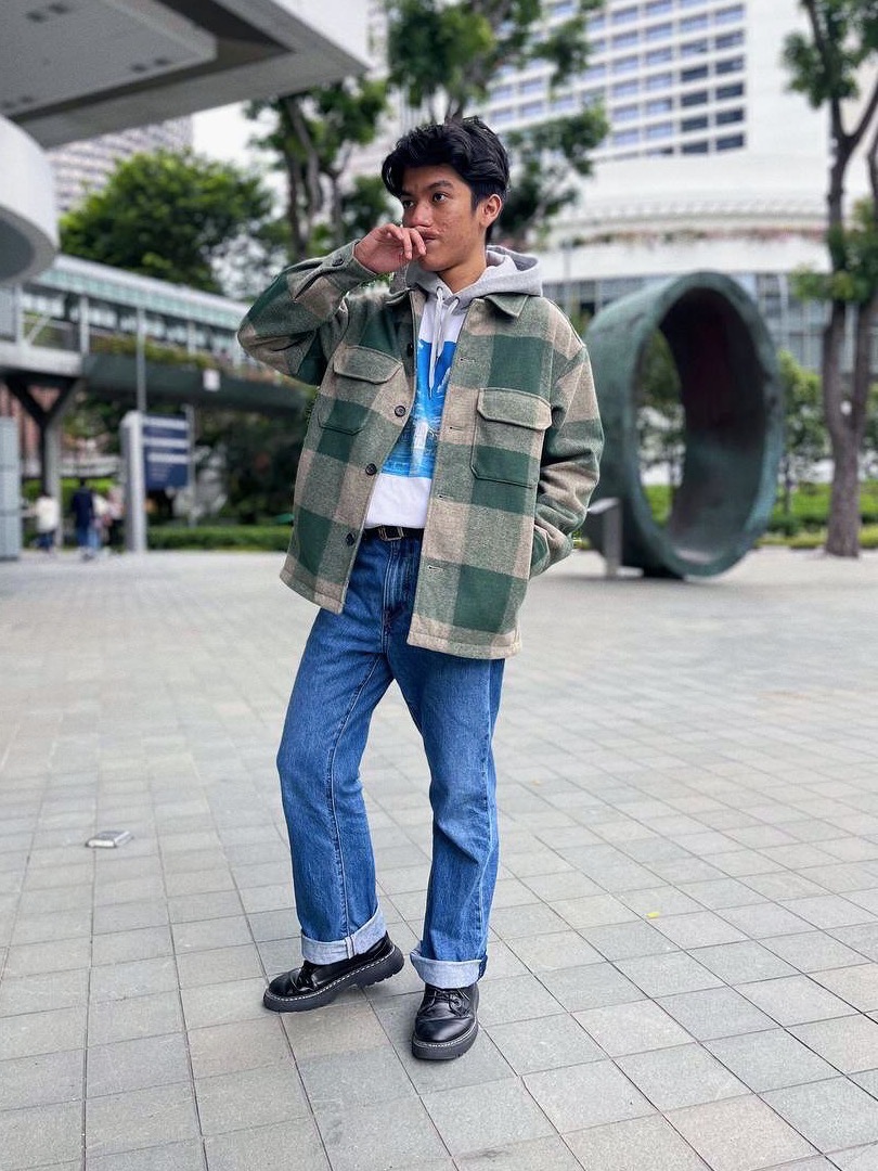Check styling ideas for「Flannel Checked Long-Sleeve Shirt