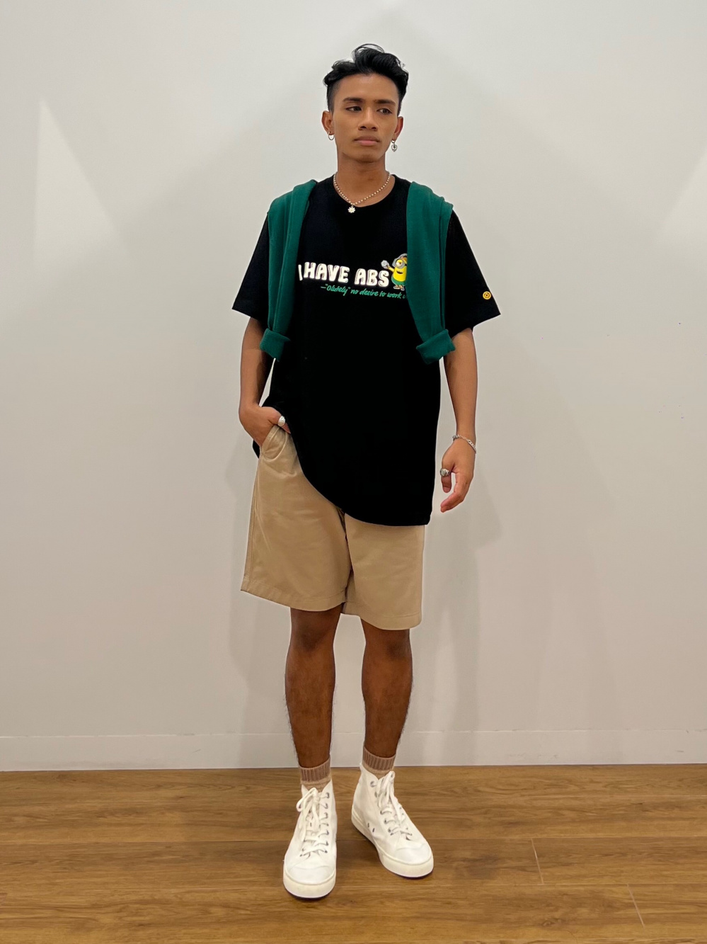 Check styling ideas for「Modal Cotton Open Collar Short Sleeve Shirt、Chino  Shorts (length 21 - 25 cm)*」