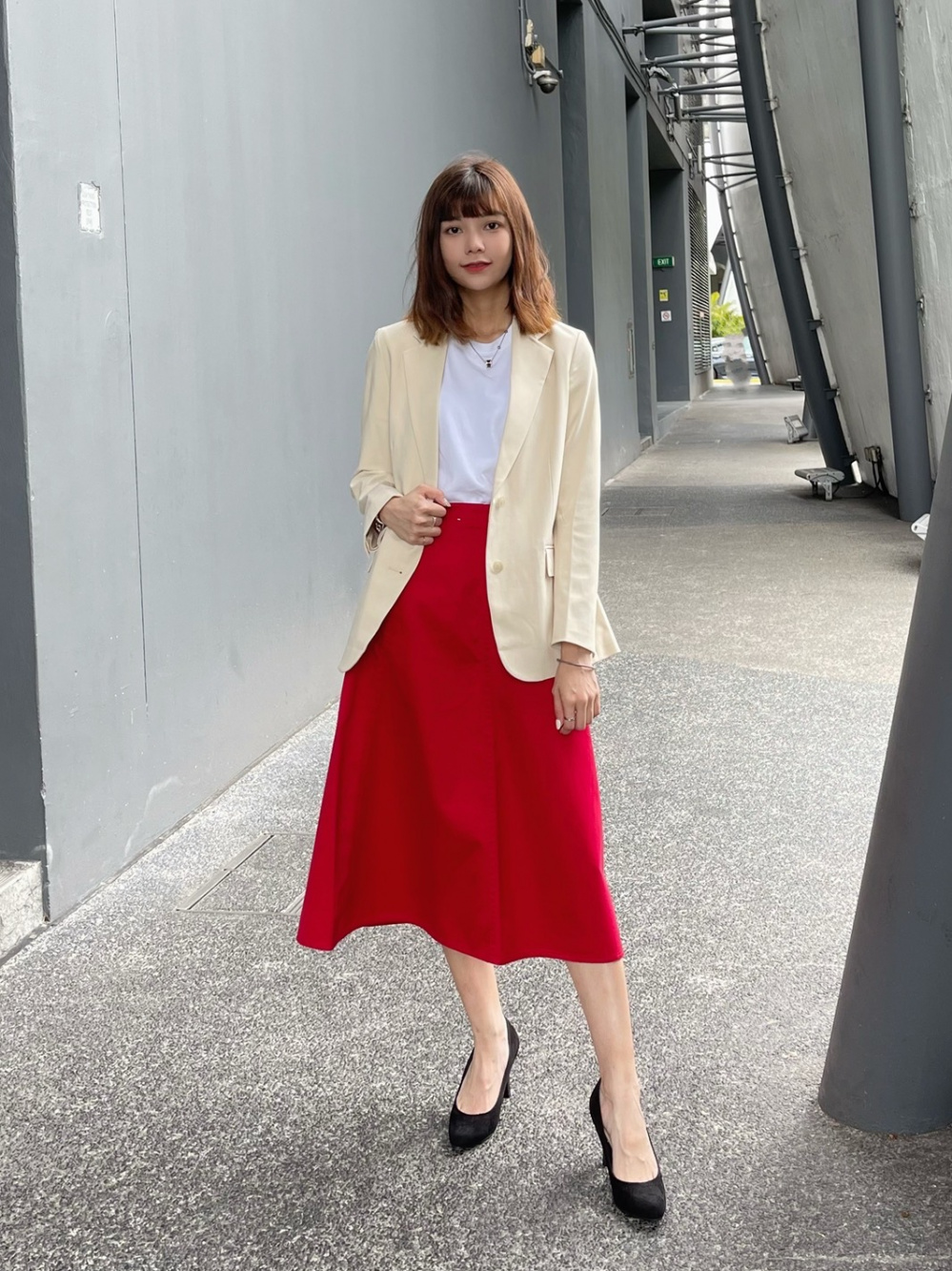 Check styling ideas for「Cotton Flared Midi Skirt」