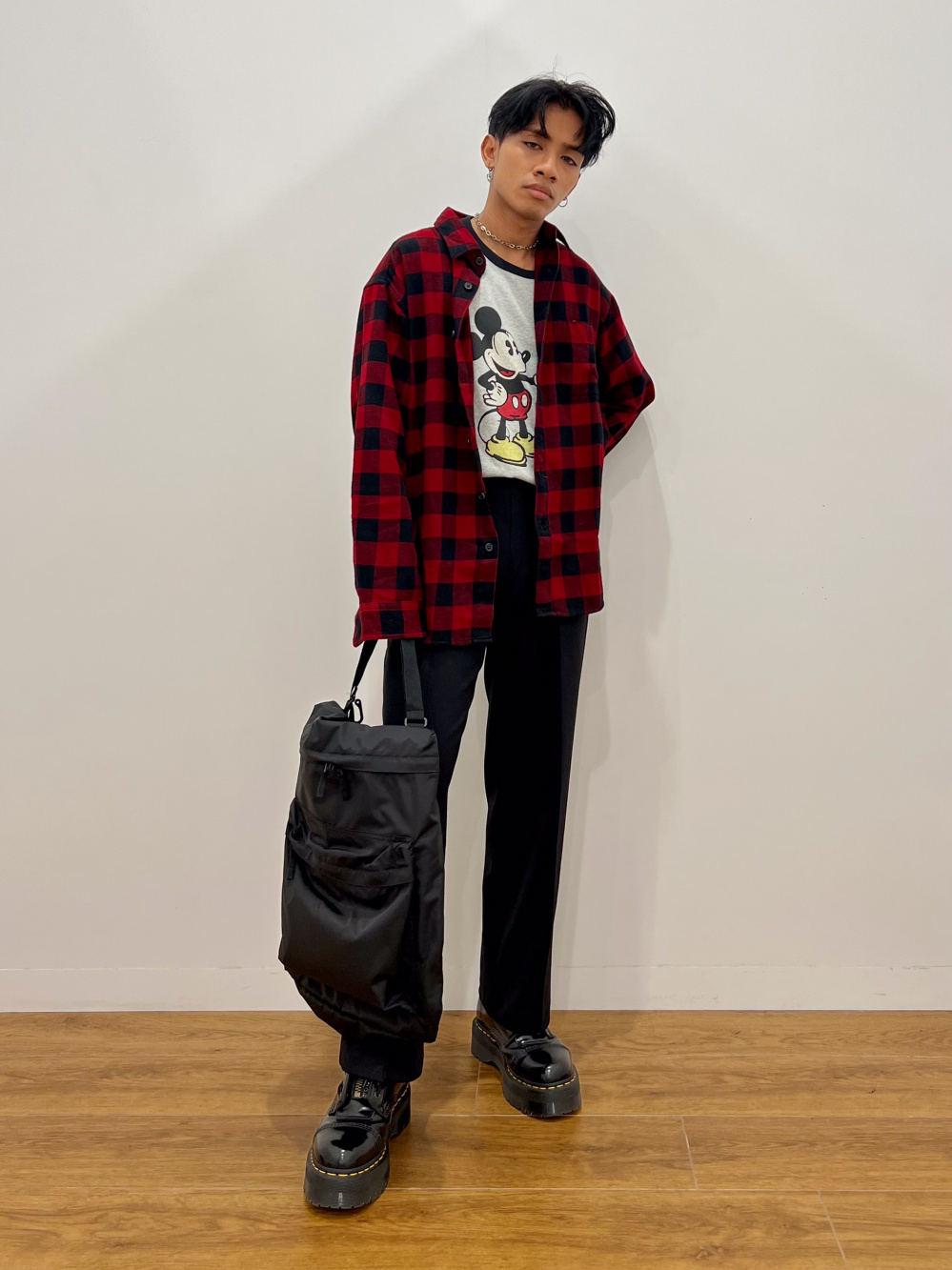 Check styling ideas for「Flannel Checked Long-Sleeve Shirt