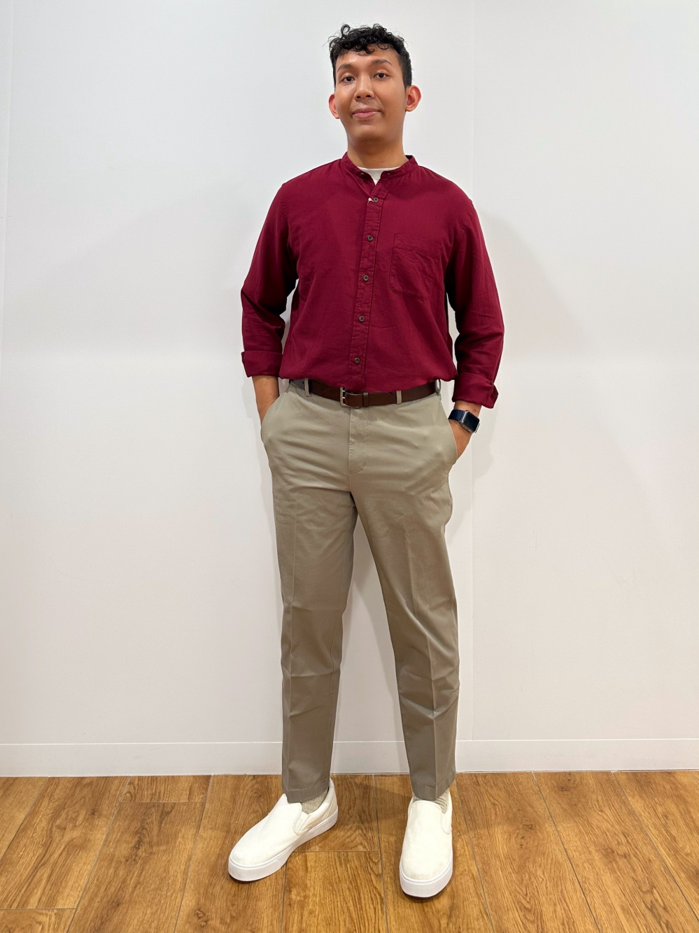 Brown pants best sale burgundy shirt