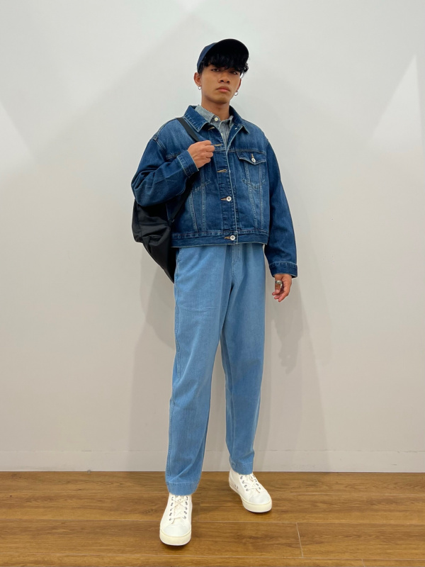 Check styling ideas for「Denim Jersey Tapered Pants」