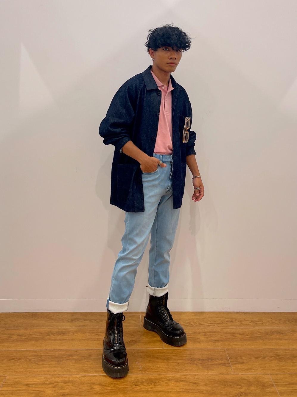 Check styling ideas for「Utility Denim Jacket (Cotton Linen