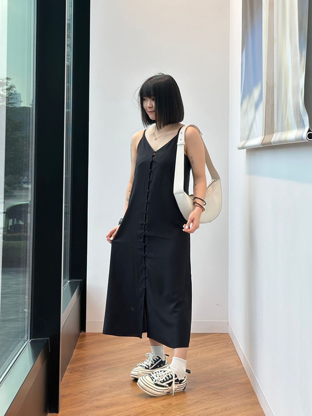 Check styling ideas for「Button Down Camisole Flare Dress」