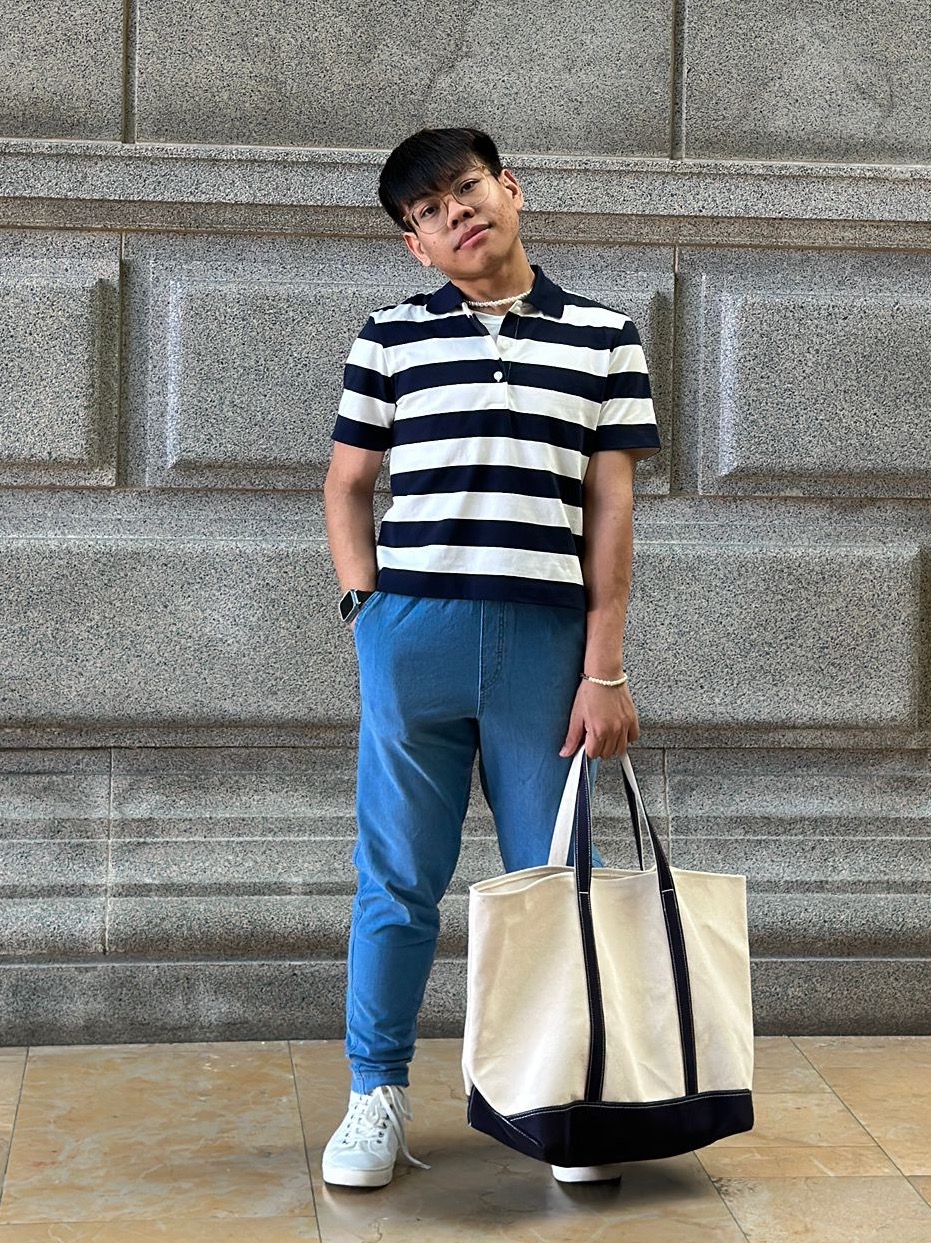 Check styling ideas for「Denim Jersey Tapered Pants」