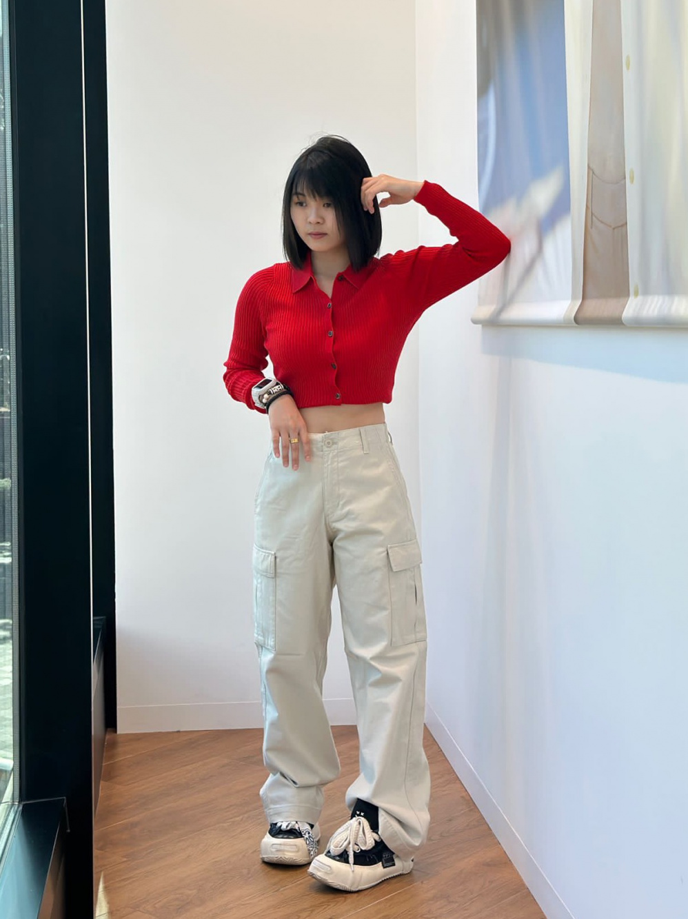 Check styling ideas for「EXTRA FINE MERINO RIBBED POLO CARDIGAN、PLEATED WIDE  PANTS」