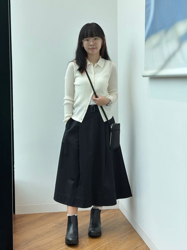 Check styling ideas for「EXTRA FINE MERINO RIBBED POLO CARDIGAN、PLEATED WIDE  PANTS」