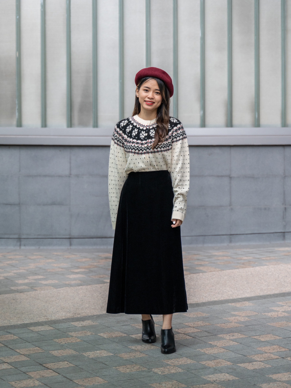 Long skirt and sweater hot sale outfit