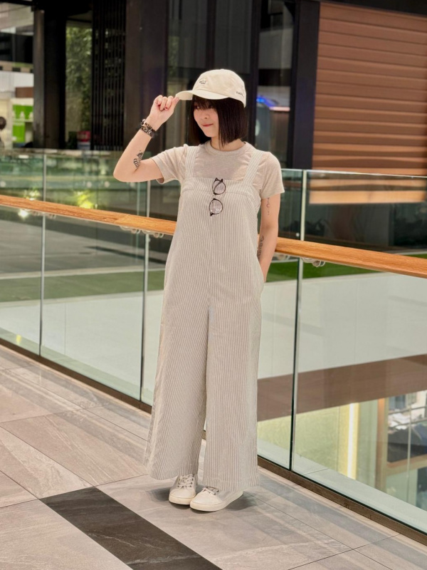 WOMEN'S STRIPED LINEN BLEND JUMPSUIT