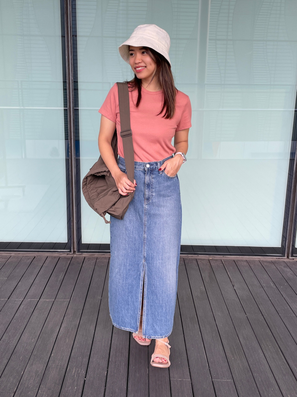 Denim skirt outlet with leggings outfit