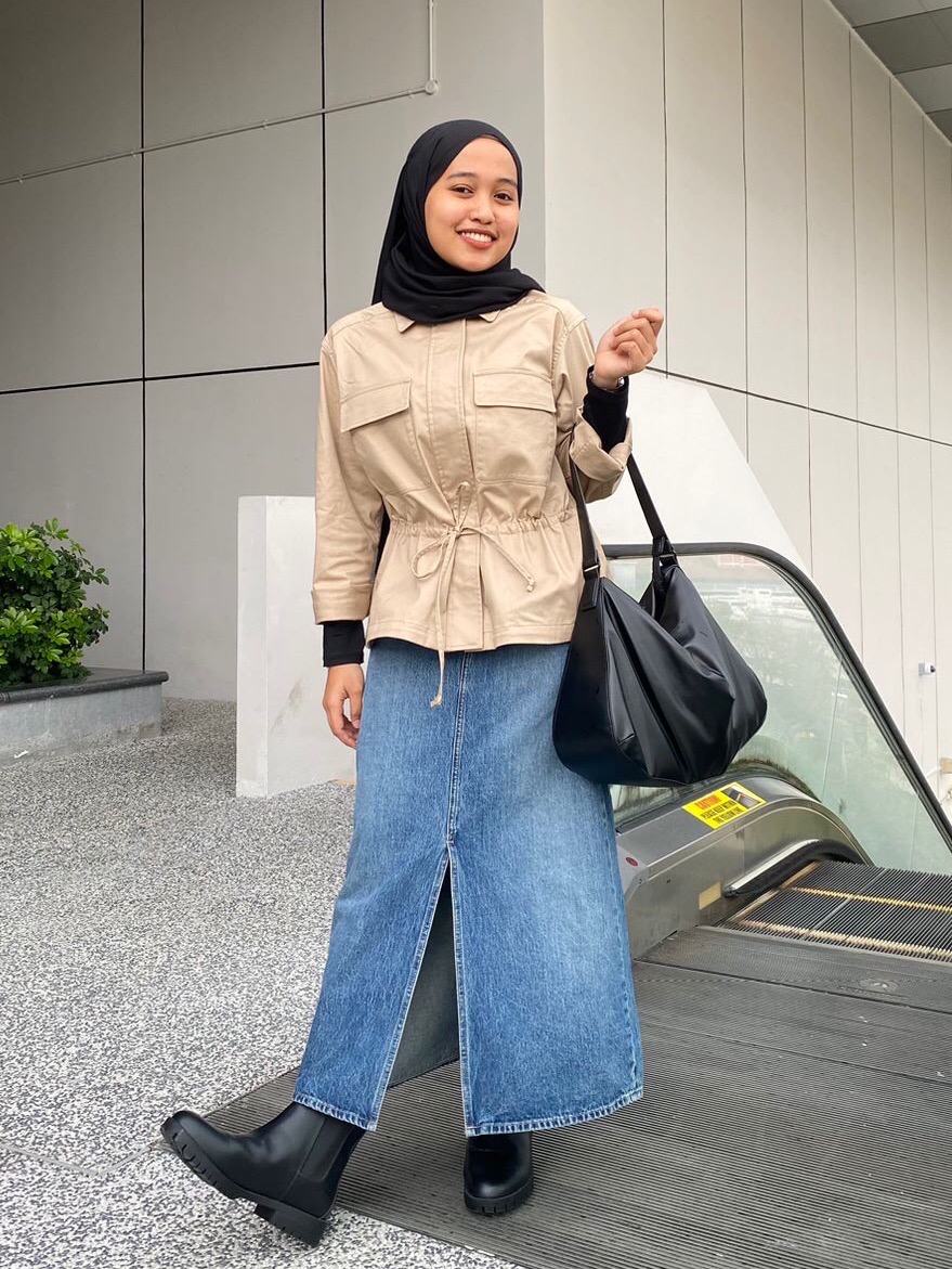 Check styling ideas for「Extra Stretch AIRism Leggings、Denim Long Skirt」