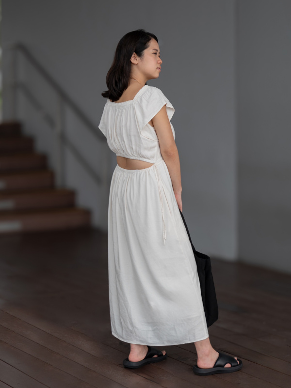 uniqlo gathered open back dress Check styling ideas forGathered Back Open Short Sleeve DressUNIQLO VN