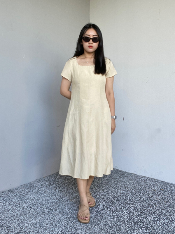 WOMEN'S LINEN BLEND SQUARE NECK SHORT SLEEVE DRESS | UNIQLO PH