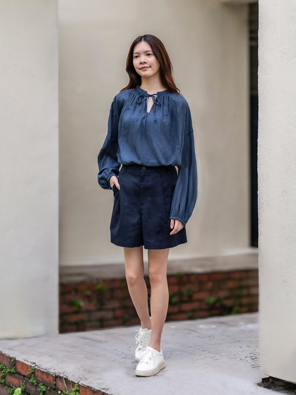 Check styling ideas for「Cotton Sheer Long Sleeve Blouse、Linen Blend ...