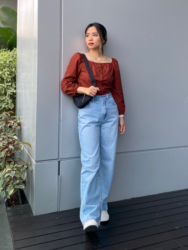 WOMEN'S COTTON SQUARE NECK BLOUSE | UNIQLO SG