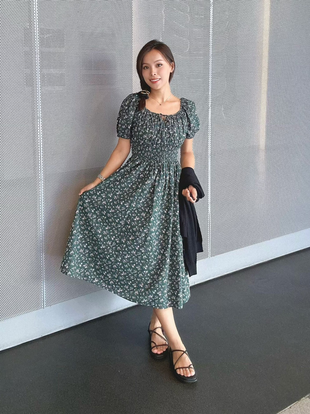 uniqlo crochet dress Uniqlo Dress 3/4 Sleeve Crochet Front Trim, Faux Buttons, Purple Women's S