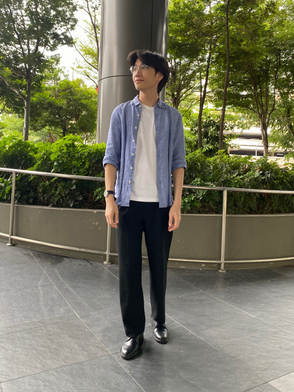 An outfit using Over Shirt Jacket (Cotton Linen) and Open Collar