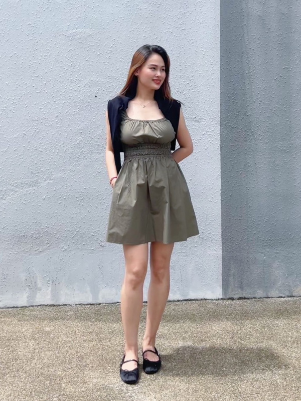 cotton gathered mini dress uniqlo An outfit using Cotton Gathered Mini Dress Sleeveless PrintUNIQLO SG