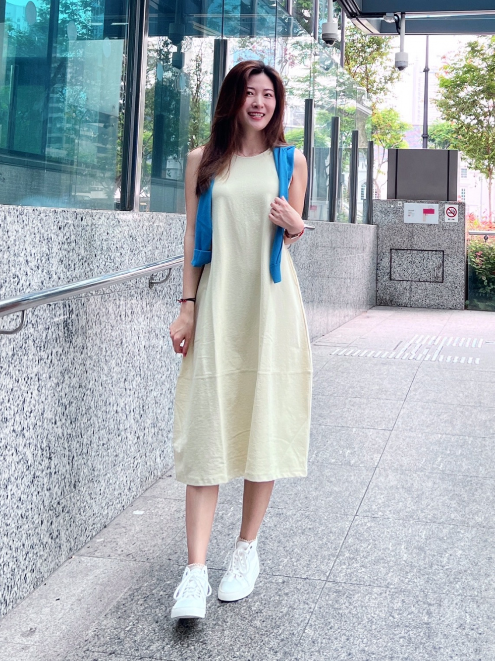 今期 T/W OMBRE CHECK BALLOON SLEEVE DRESS（Crew Neck Balloon