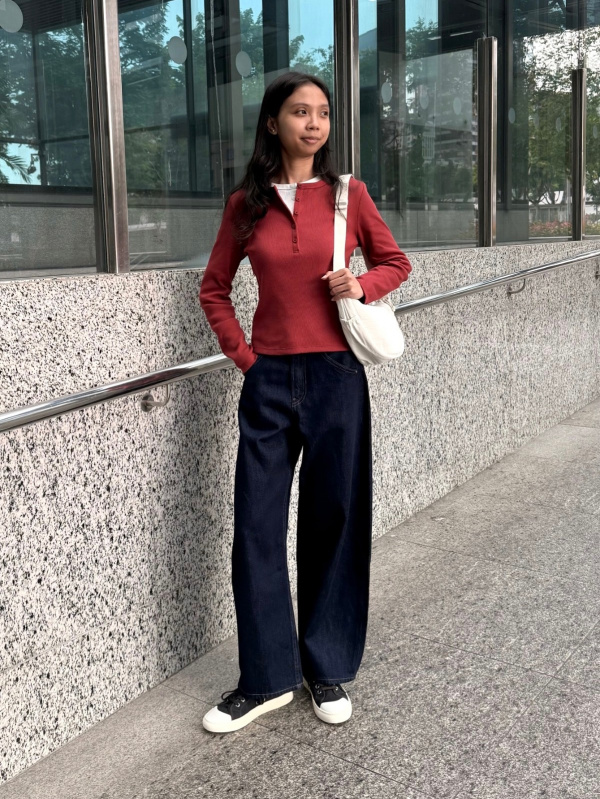 An outfit using Cotton Dobby V Neck Blouse and Denim Culotte