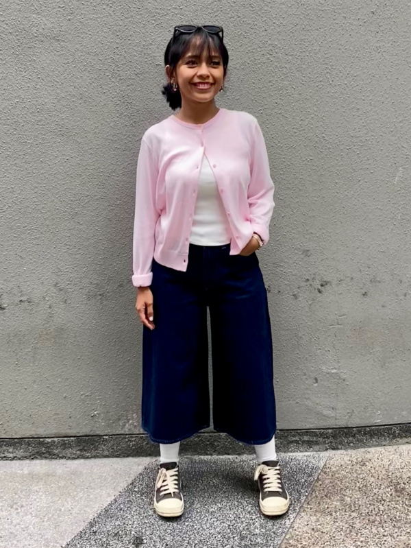 An outfit using Cotton Dobby V Neck Blouse and Denim Culotte