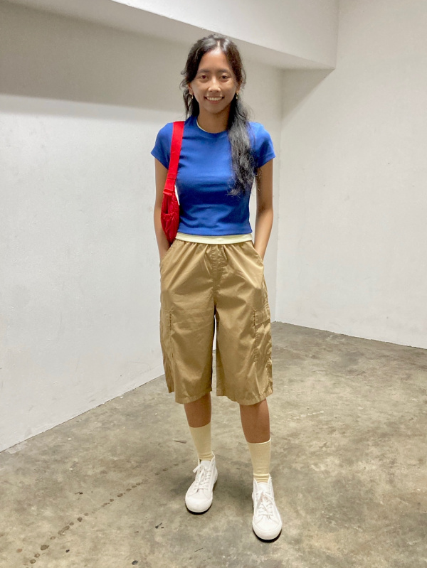 An outfit using Cotton Dobby V Neck Blouse and Denim Culotte