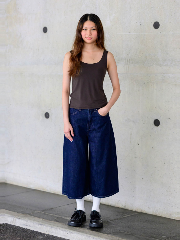 ⸜❤︎⸝‍ 27 An outfit using Cotton Dobby V Neck Blouse and Denim Culotte