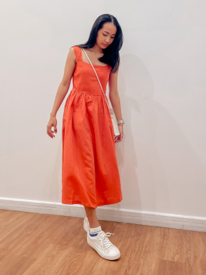 linen blend shirring sleeveless dress Women's Linen Blend Shirring Sleeveless Dress