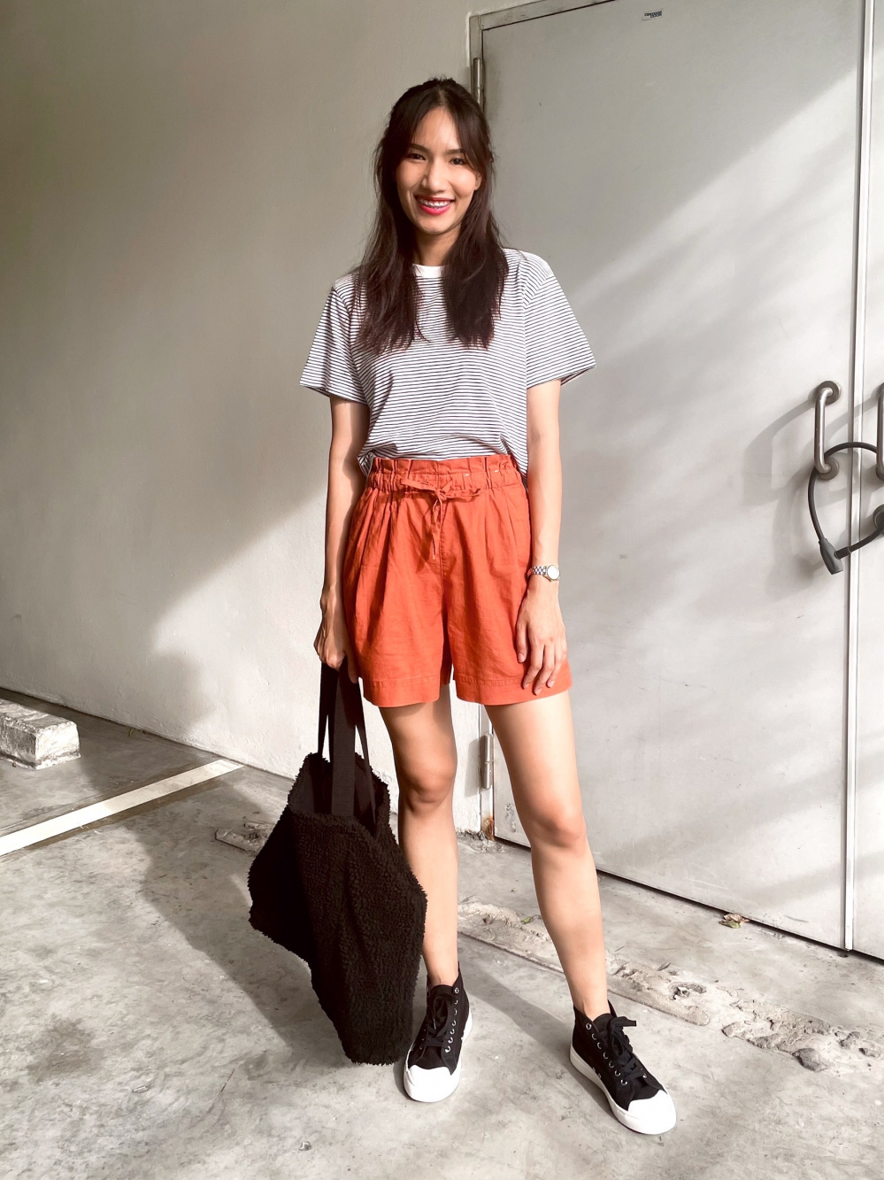 Check styling ideas for Slub Jersey Striped Cropped Short Sleeve