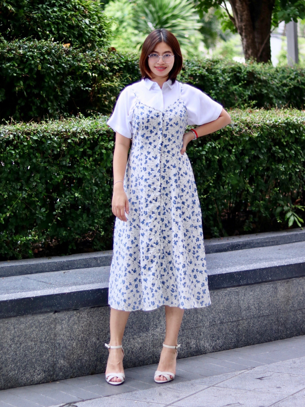 Check styling ideas for「Printed Button Down Camisole Flare Dress、Rayon  Short Sleeve Blouse」