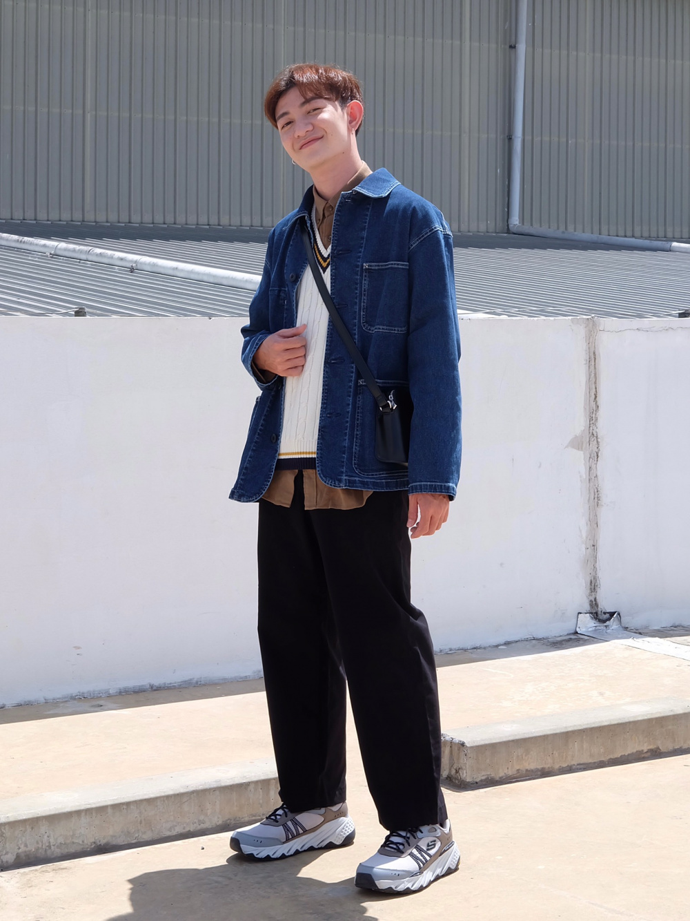 Check styling ideas for「Cable V Neck Vest、Drape Flared Pants」