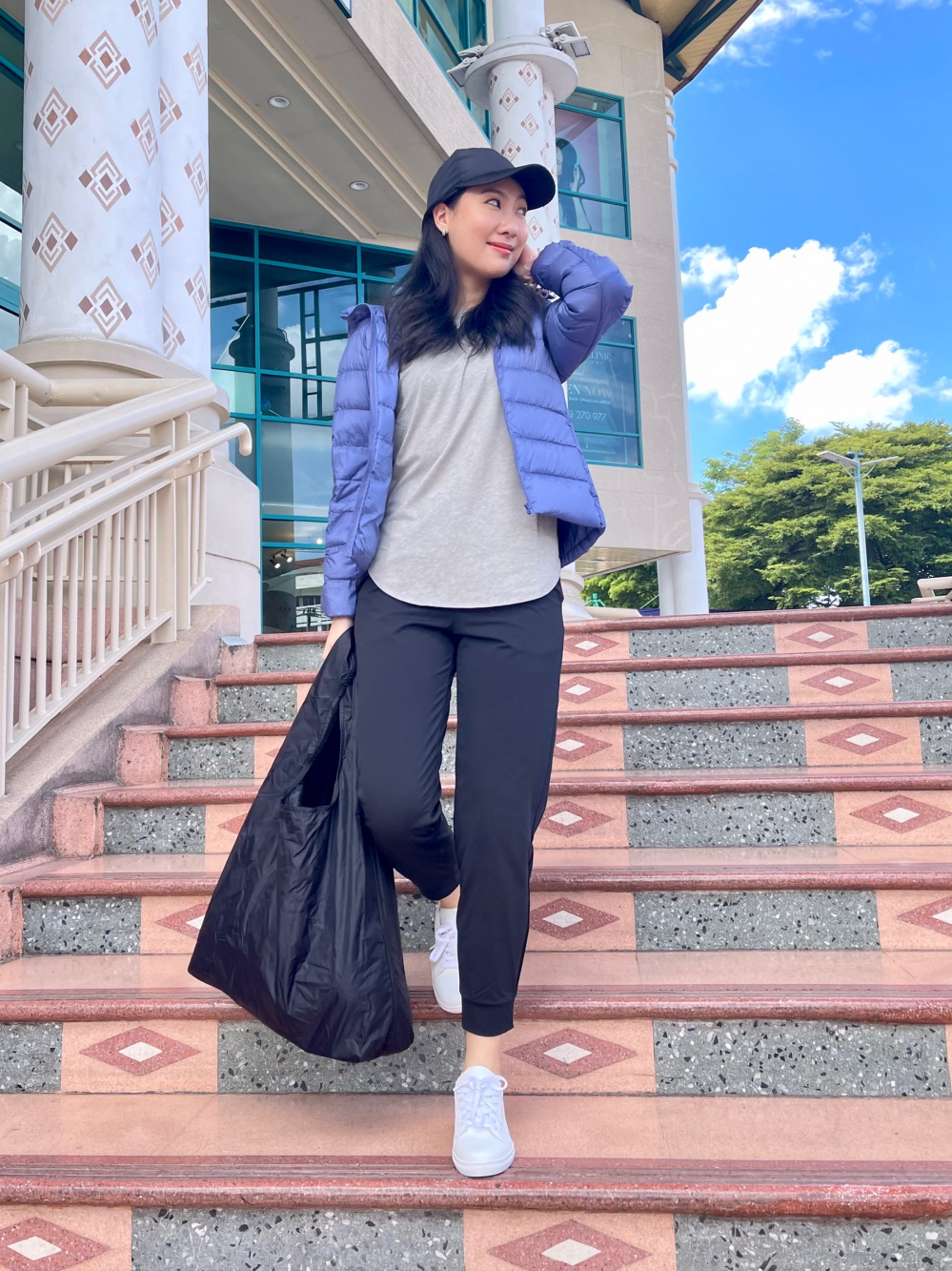 Check styling ideas for「AIRism Seamless Boat Neck Long T-Shirt、AIRism UV  Protection Soft Printed Pocket Leggings (Co-ord)」