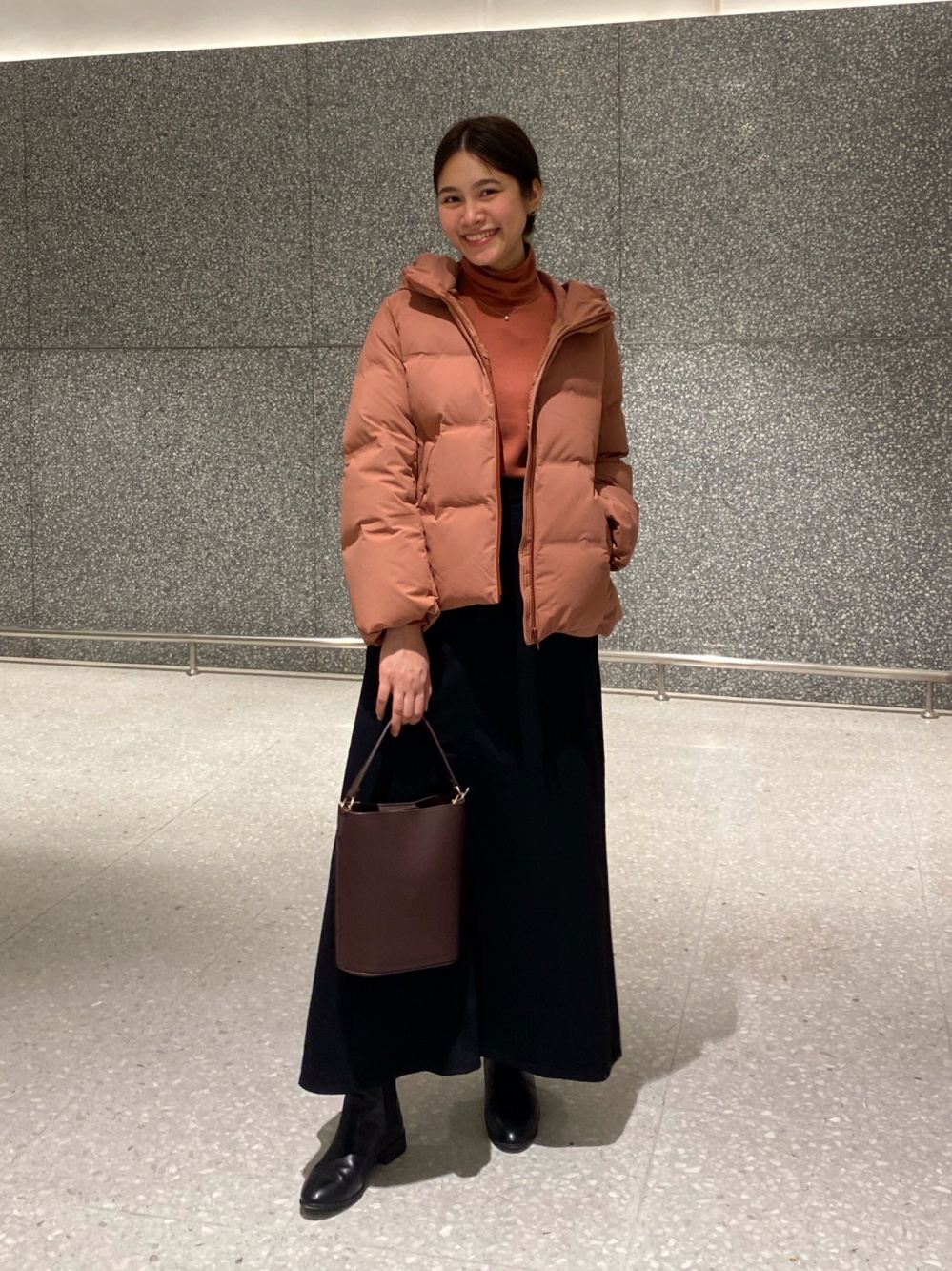 Check styling ideas for「Ultra Light Down Jacket、Pleated Wide Pants  Windowpane」