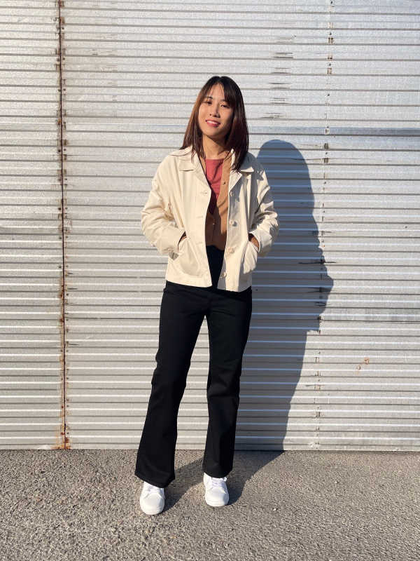 Check styling ideas for「Jersey Short Jacket、Straight Flare Long