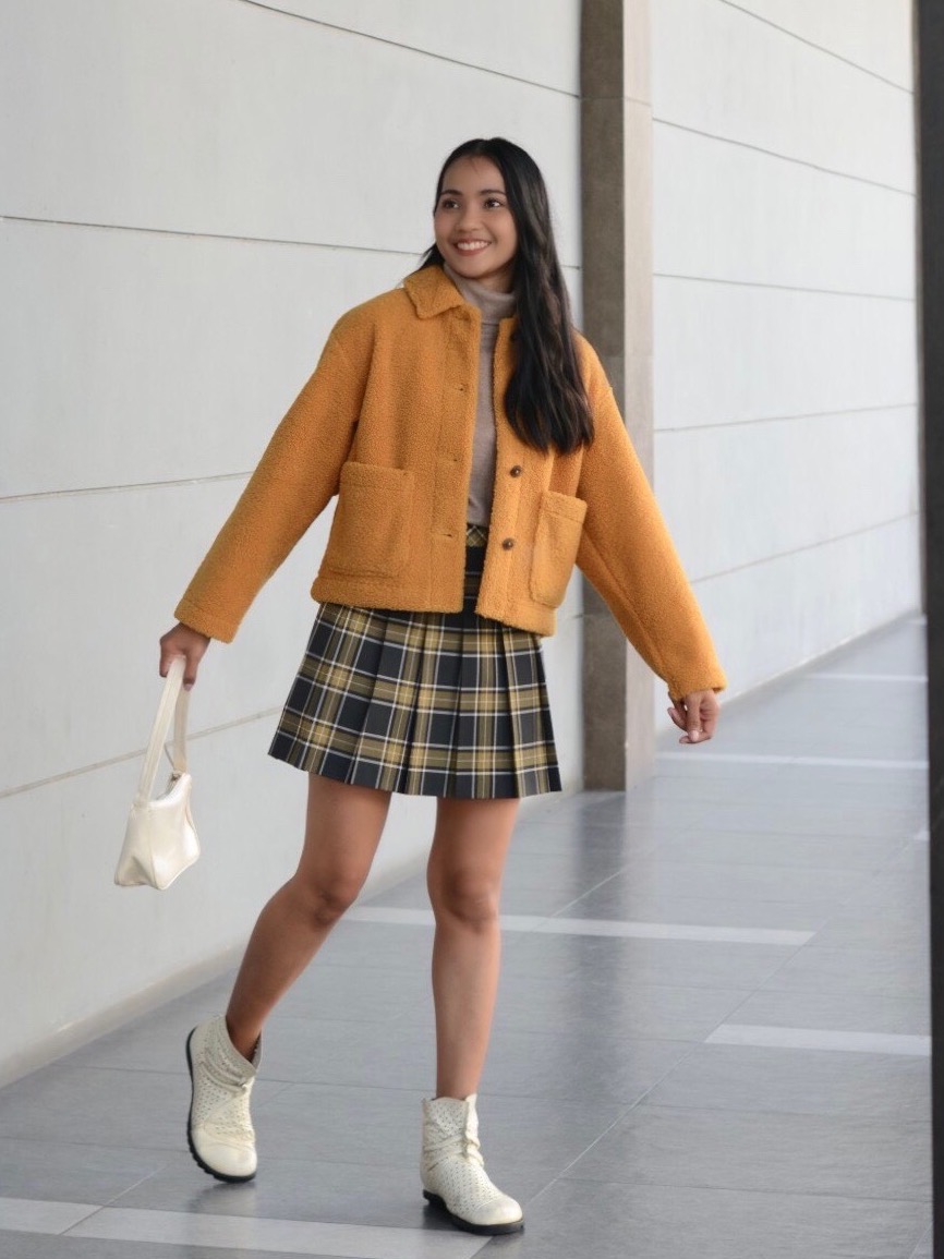 Check styling ideas for Jersey Short Jacket Pleated Mini Skirt