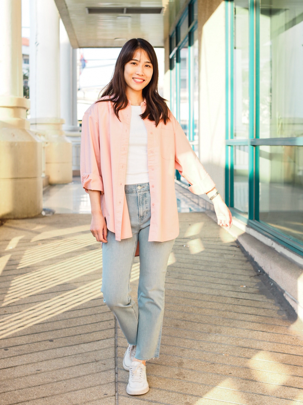 Check styling ideas for「Cotton Twill Oversized Shirt、Ultra Stretch Cropped  Leggings Pants」