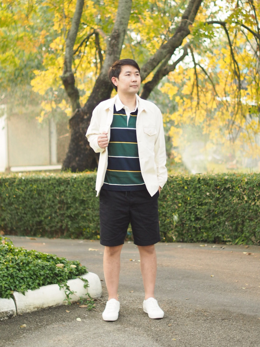 Check styling ideas for「Oxford Striped Short Sleeve Pull Over