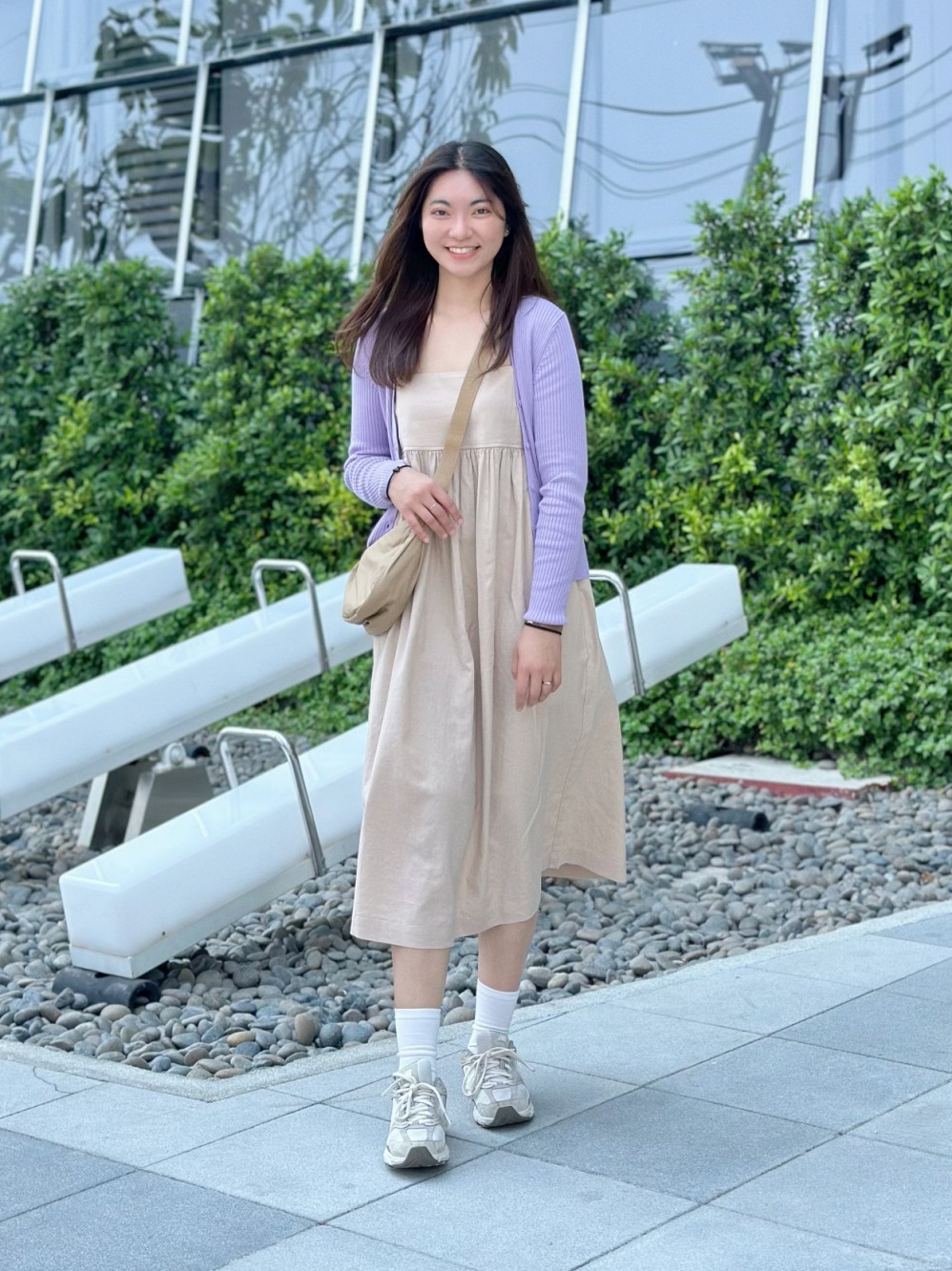 Check styling ideas for「Linen-Blend Gathered Camisole Dress、Mesh Long-Sleeve  Short Cardigan」